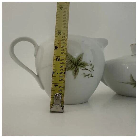 FINE CHINA OF JAPAN, Creamer & Sugar Bowl w/Lid, White with Pink, Green & Brown - Picture 11 of 15